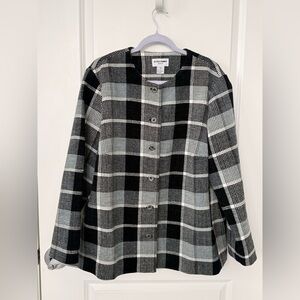 Alfred Dunner Women’s Size 16 Black & Gray Plaid Button-Front Jacket Coat